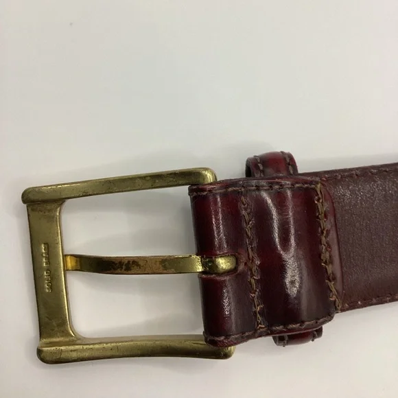 Smooth Reddish Brown Leather Belt with Gold Brass Buckle - Picture 8 of 15